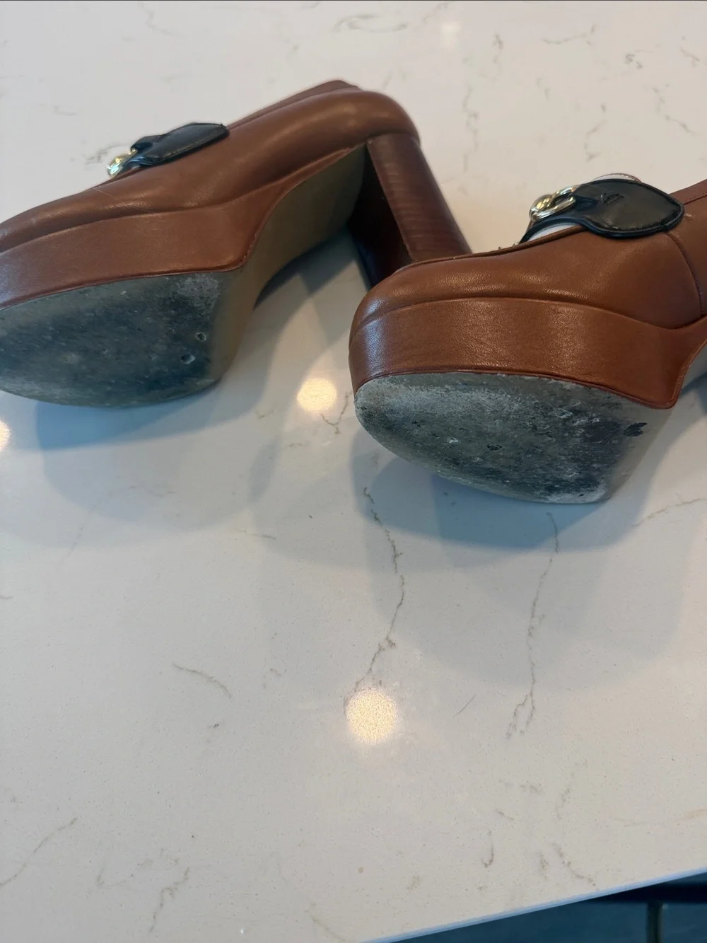 Steve Madden Brown Platform Loafer with Cream Vamp and Black Strap